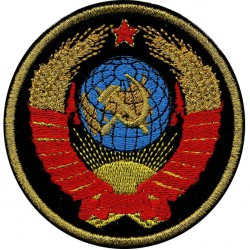 Нашивка на рукав Герб СССР чёрный фон малая вышивка люрекс