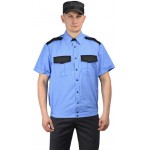 Рубашка мужская Охрана (кор. рукав) на резинке голубая с чёрным