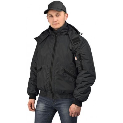 Куртка мужская Бомбер демисезонная, ткань Джордан чёрная (с капюшоном)