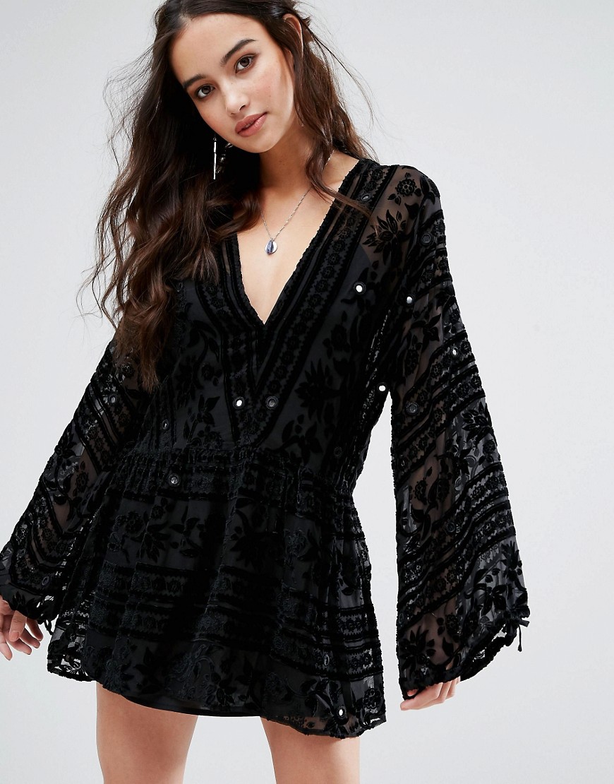 For Love and Lemons Dress With Mirror Detail in Velvet Burnout - Noir